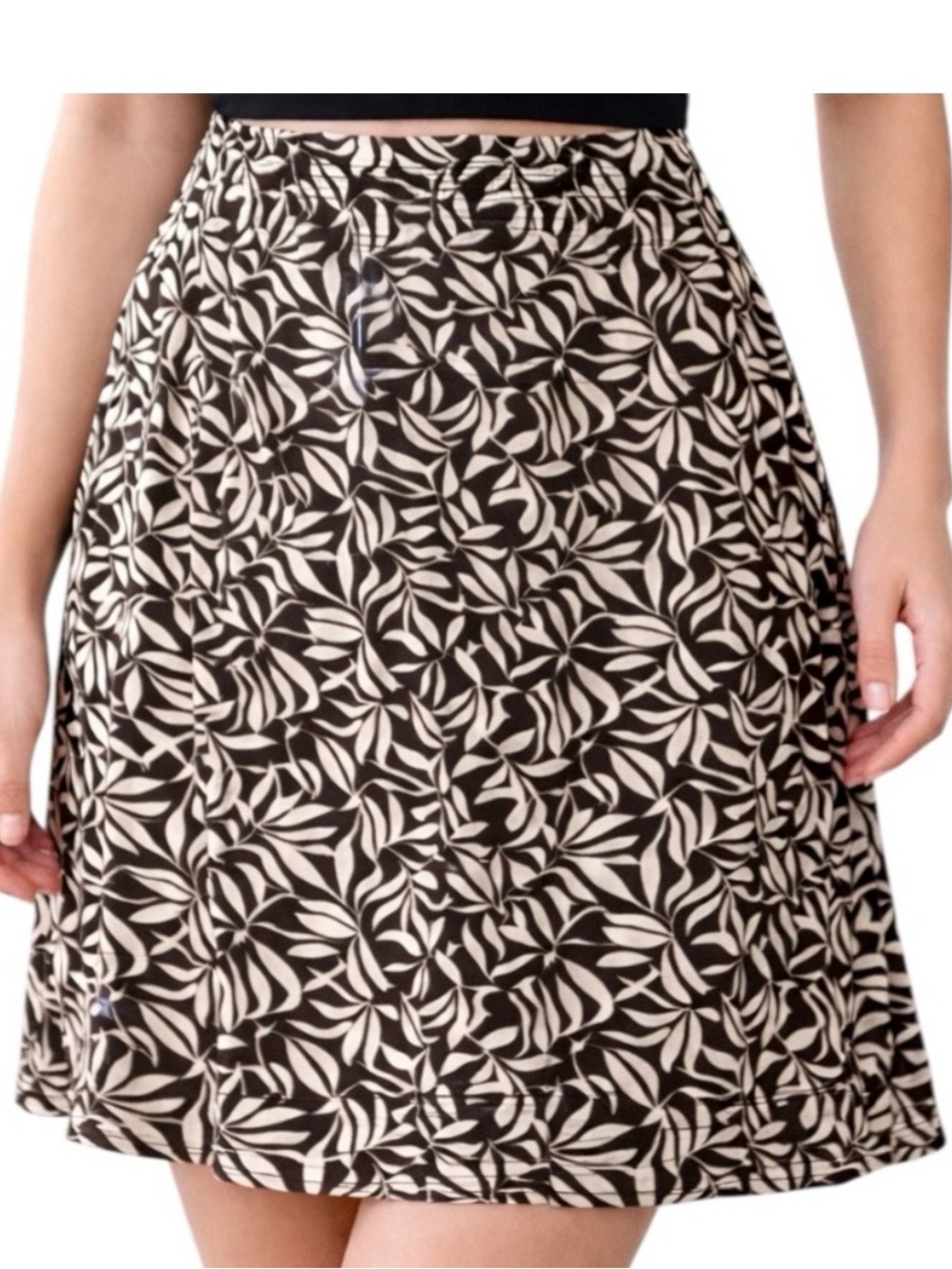 Ann Taylor XS Brown White Leaf Print A-Line Skirt Pull-On Polyester Office